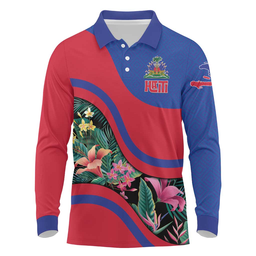 Personalized Haiti Long Sleeve Polo Shirt Tropical Hibiscus Flowers DT05
