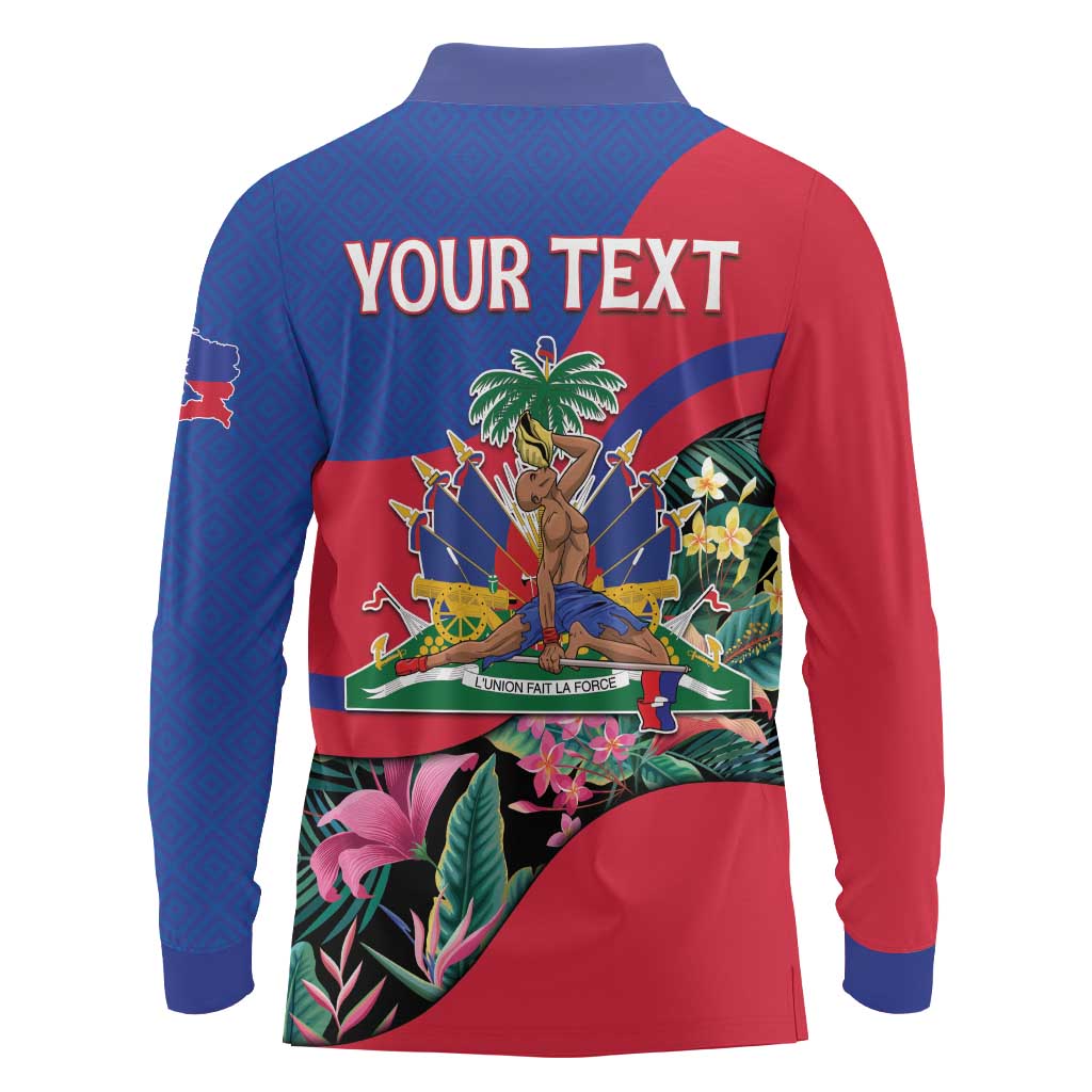 Personalized Haiti Long Sleeve Polo Shirt Tropical Hibiscus Flowers DT05