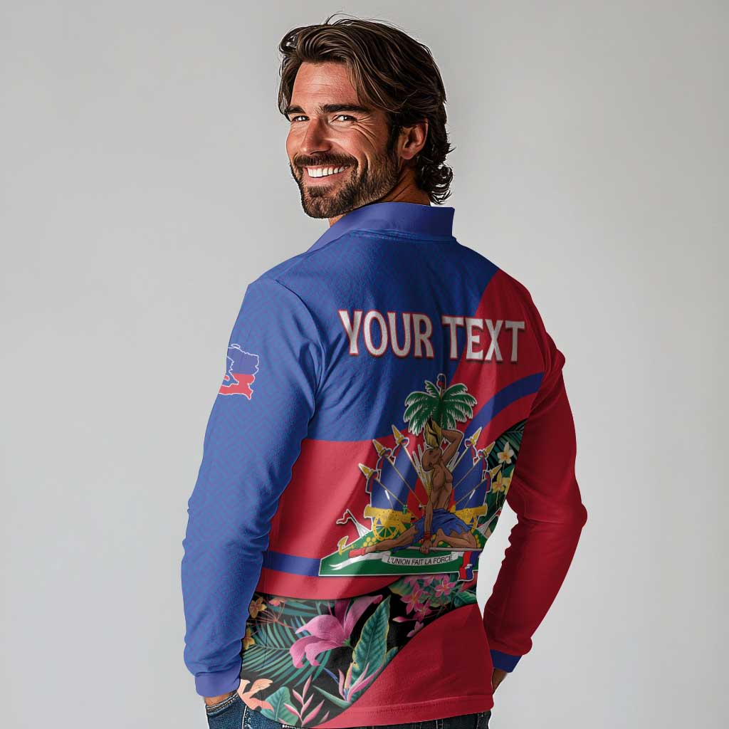 Personalized Haiti Long Sleeve Polo Shirt Tropical Hibiscus Flowers DT05