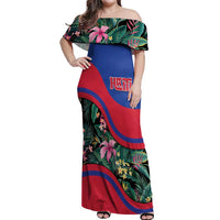 Personalized Haiti Off Shoulder Maxi Dress Tropical Hibiscus Flowers DT05
