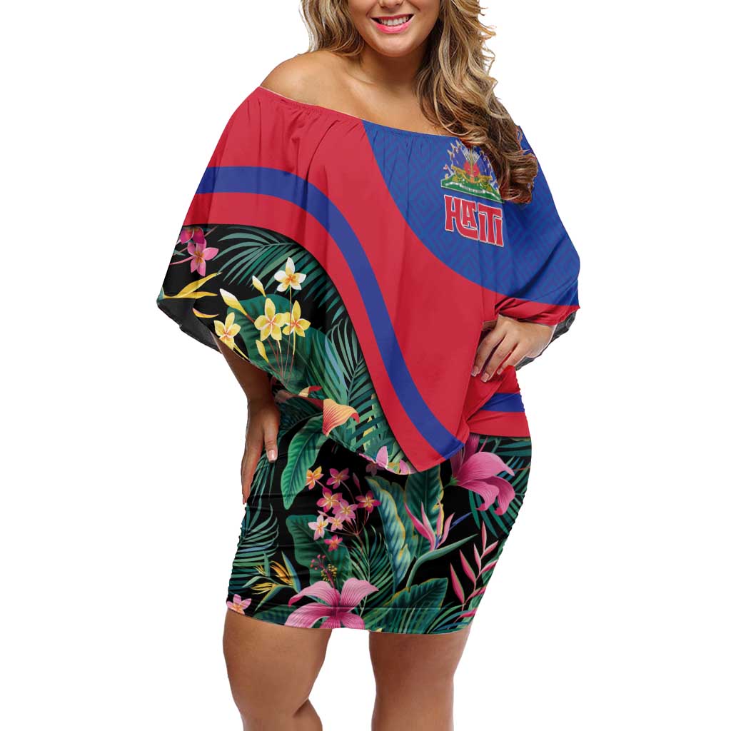 Personalized Haiti Off Shoulder Short Dress Tropical Hibiscus Flowers DT05