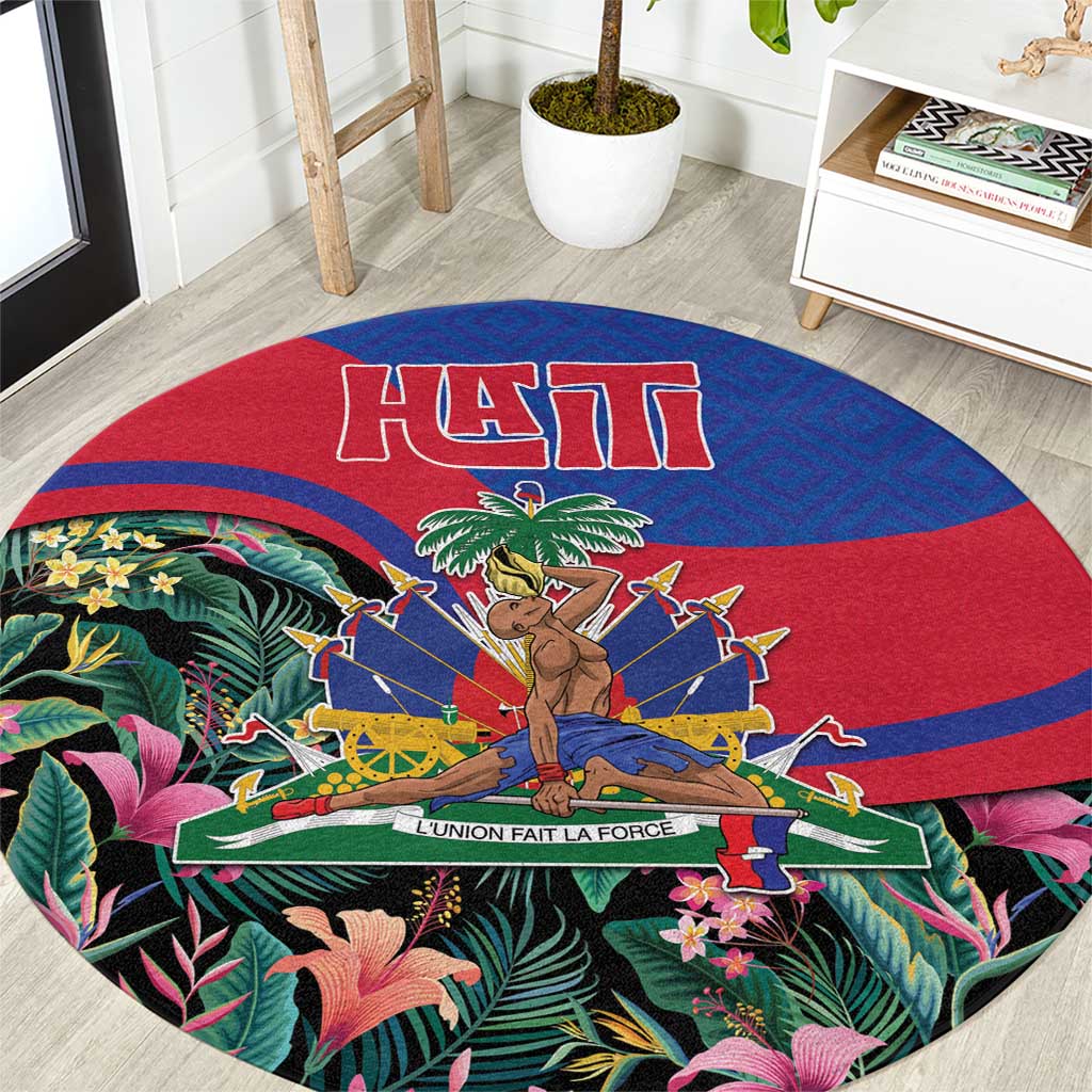 Personalized Haiti Round Carpet Tropical Hibiscus Flowers