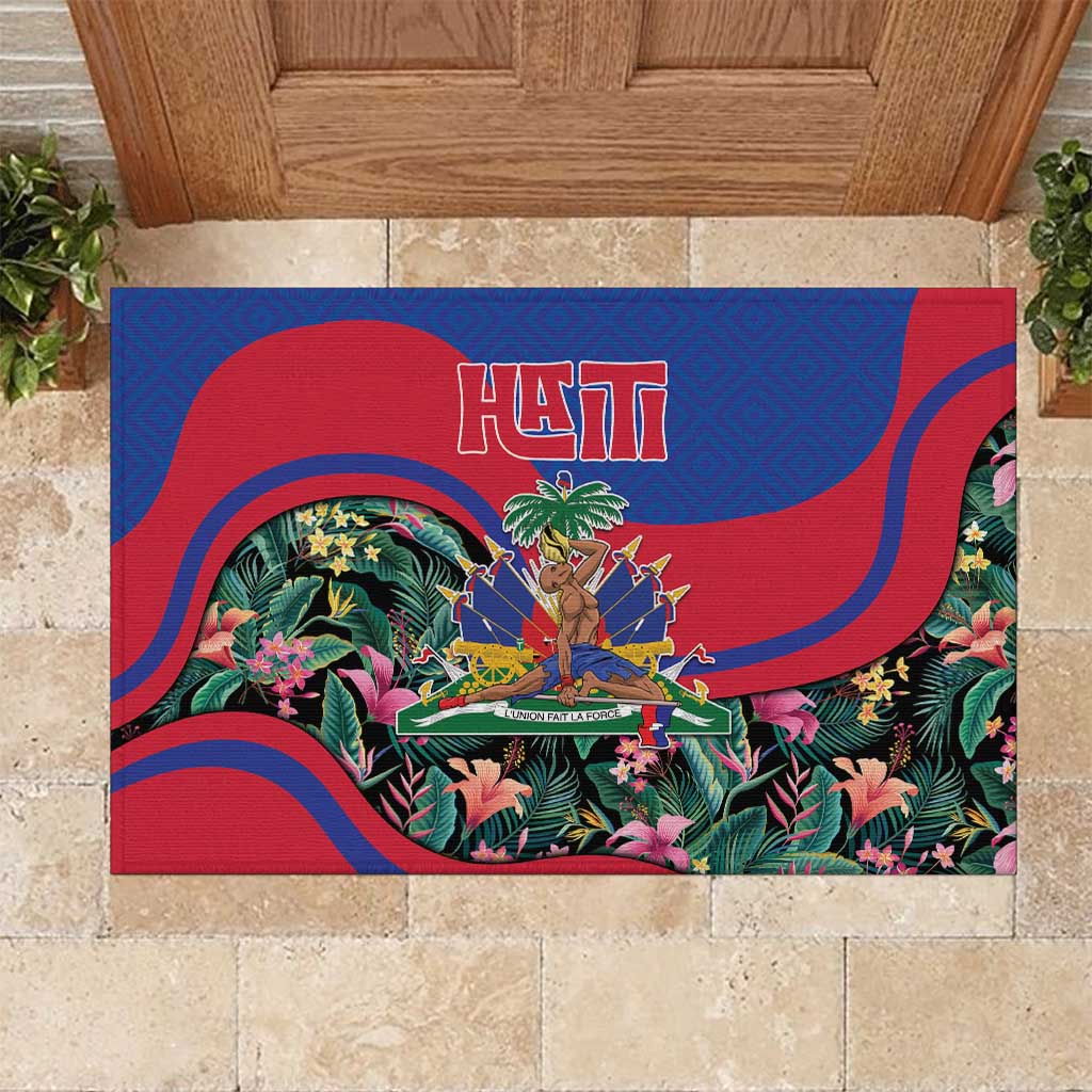 Personalized Haiti Rubber Doormat Tropical Hibiscus Flowers