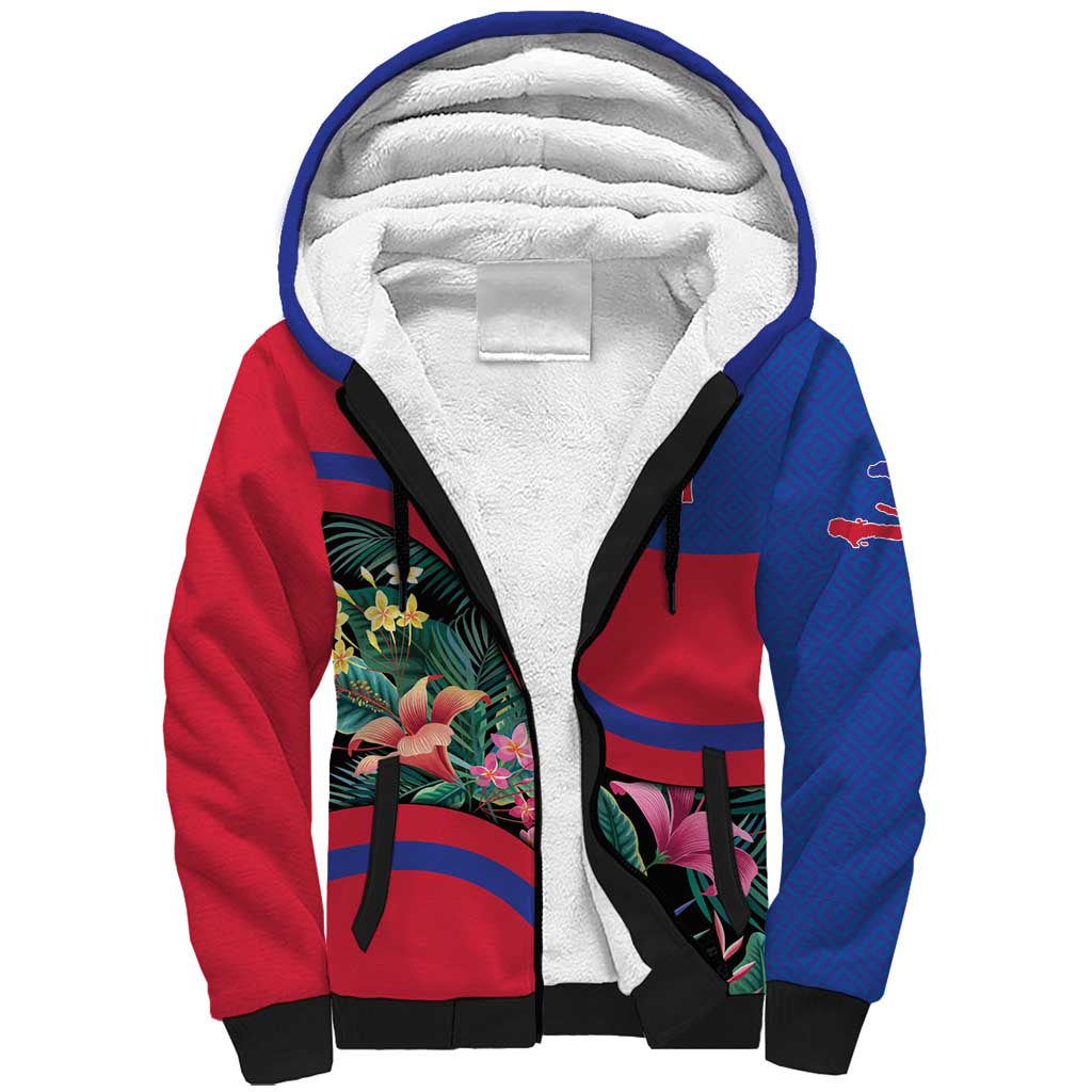 Personalized Haiti Sherpa Hoodie Tropical Hibiscus Flowers DT05
