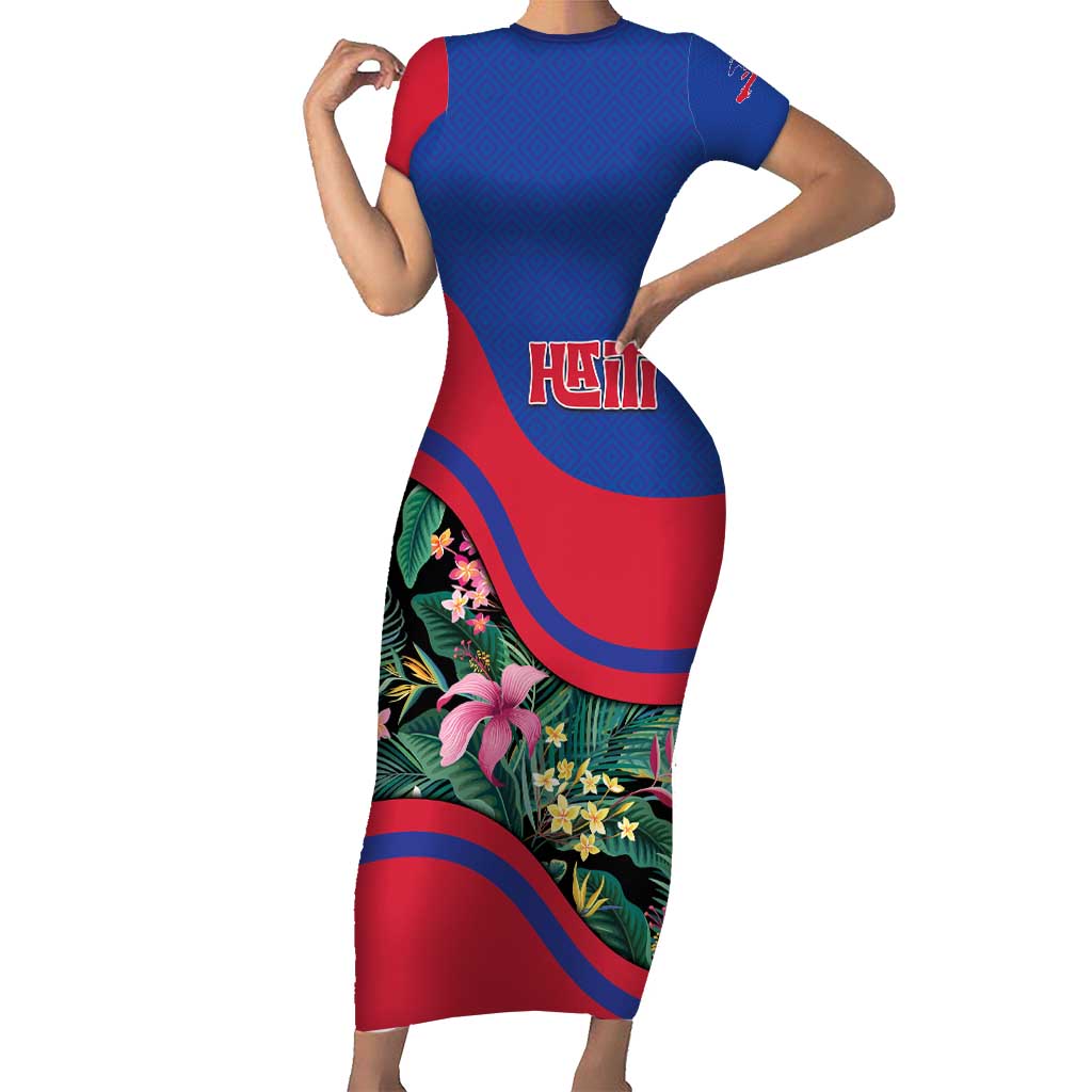 Personalized Haiti Short Sleeve Bodycon Dress Tropical Hibiscus Flowers DT05