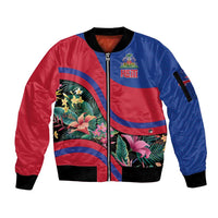 Personalized Haiti Sleeve Zip Bomber Jacket Tropical Hibiscus Flowers DT05