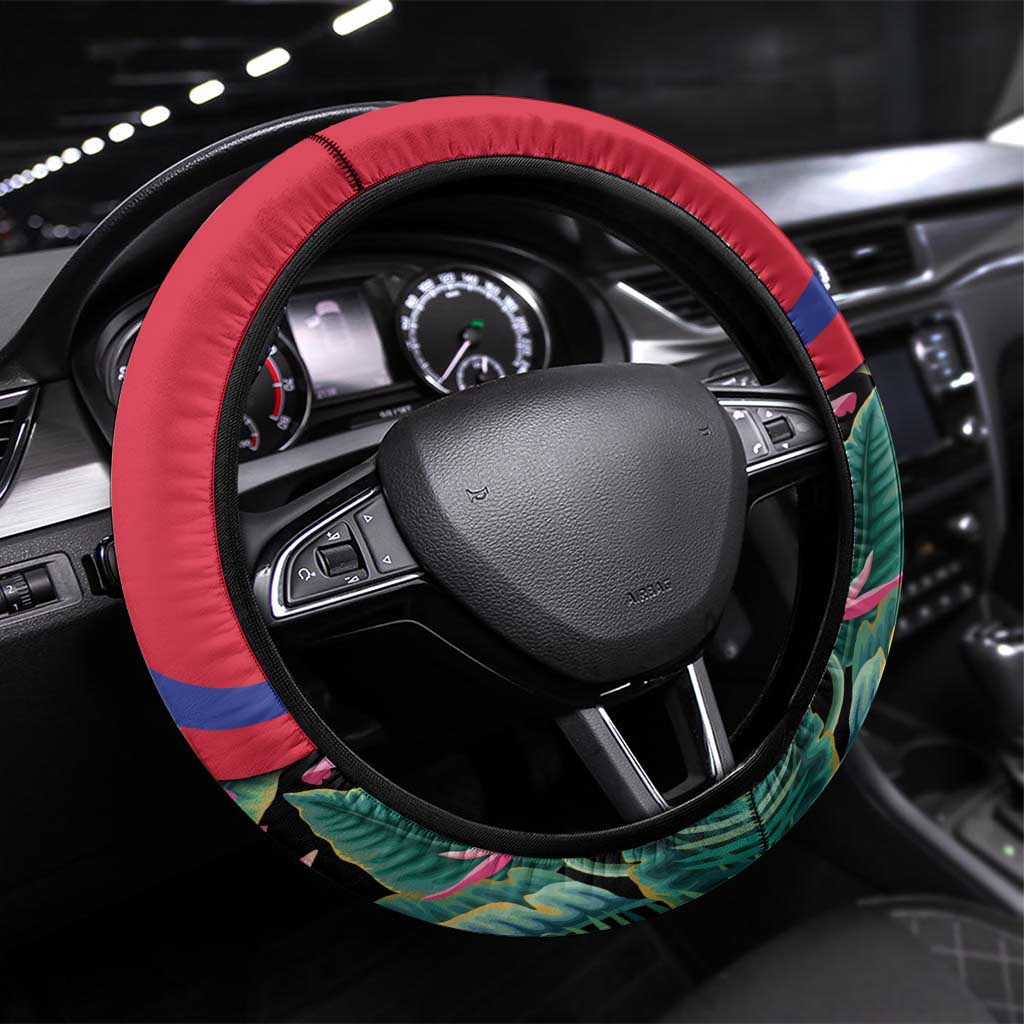 Haiti Steering Wheel Cover Tropical Hibiscus Flowers