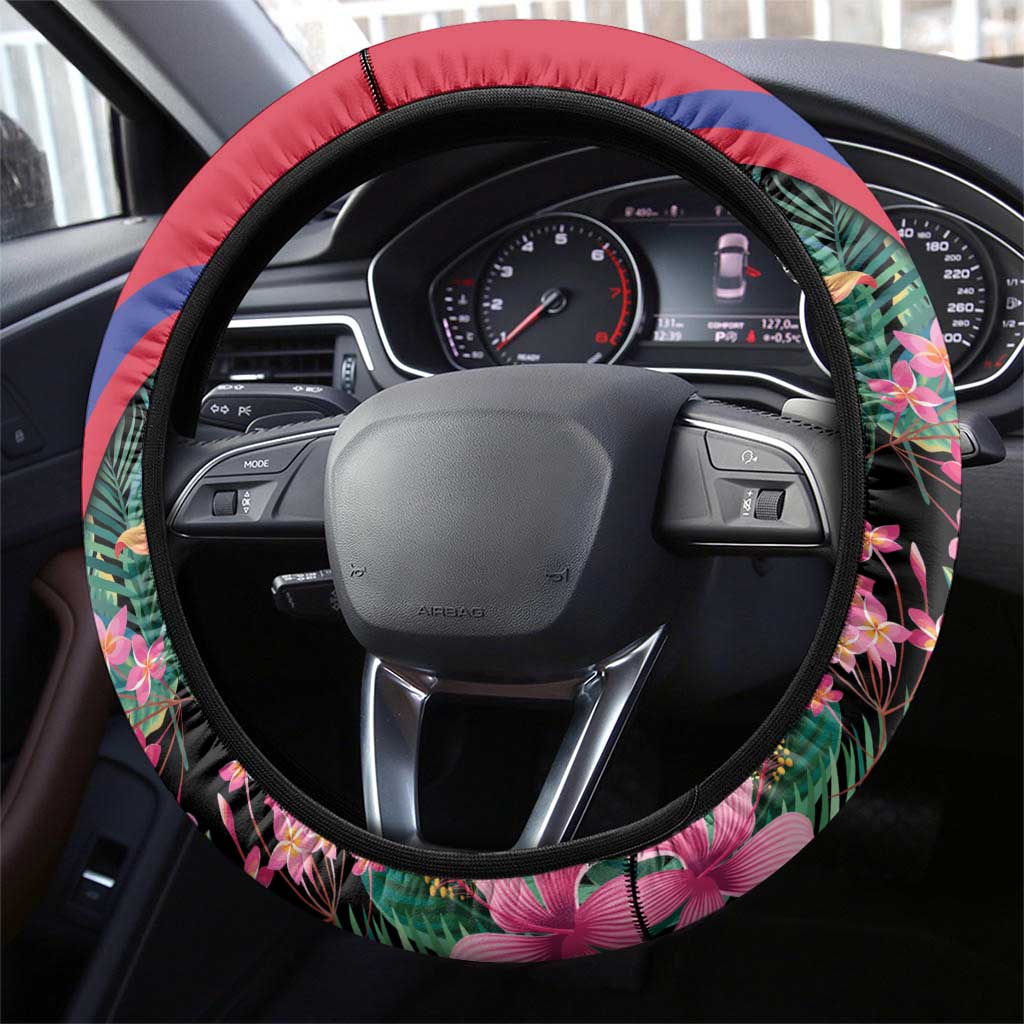 Haiti Steering Wheel Cover Tropical Hibiscus Flowers