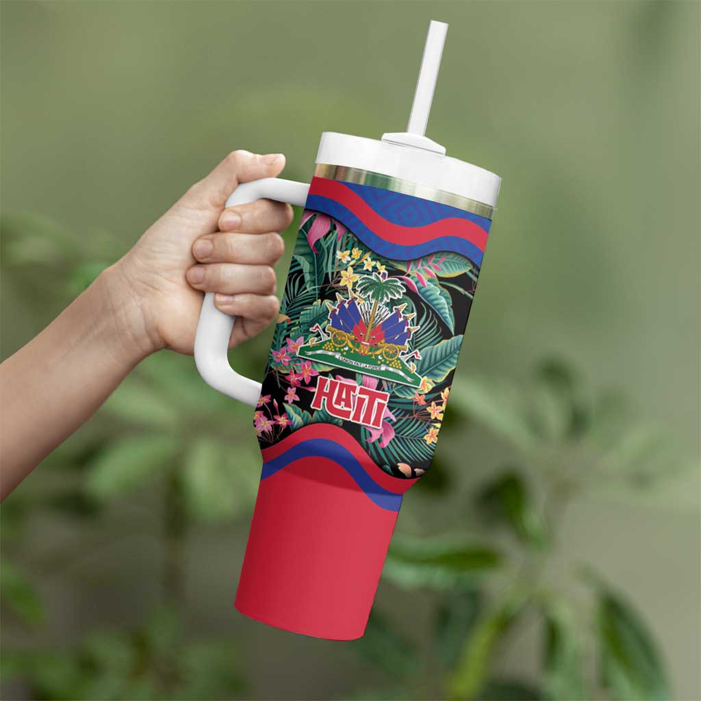 Personalized Haiti Tumbler With Handle Tropical Hibiscus Flowers