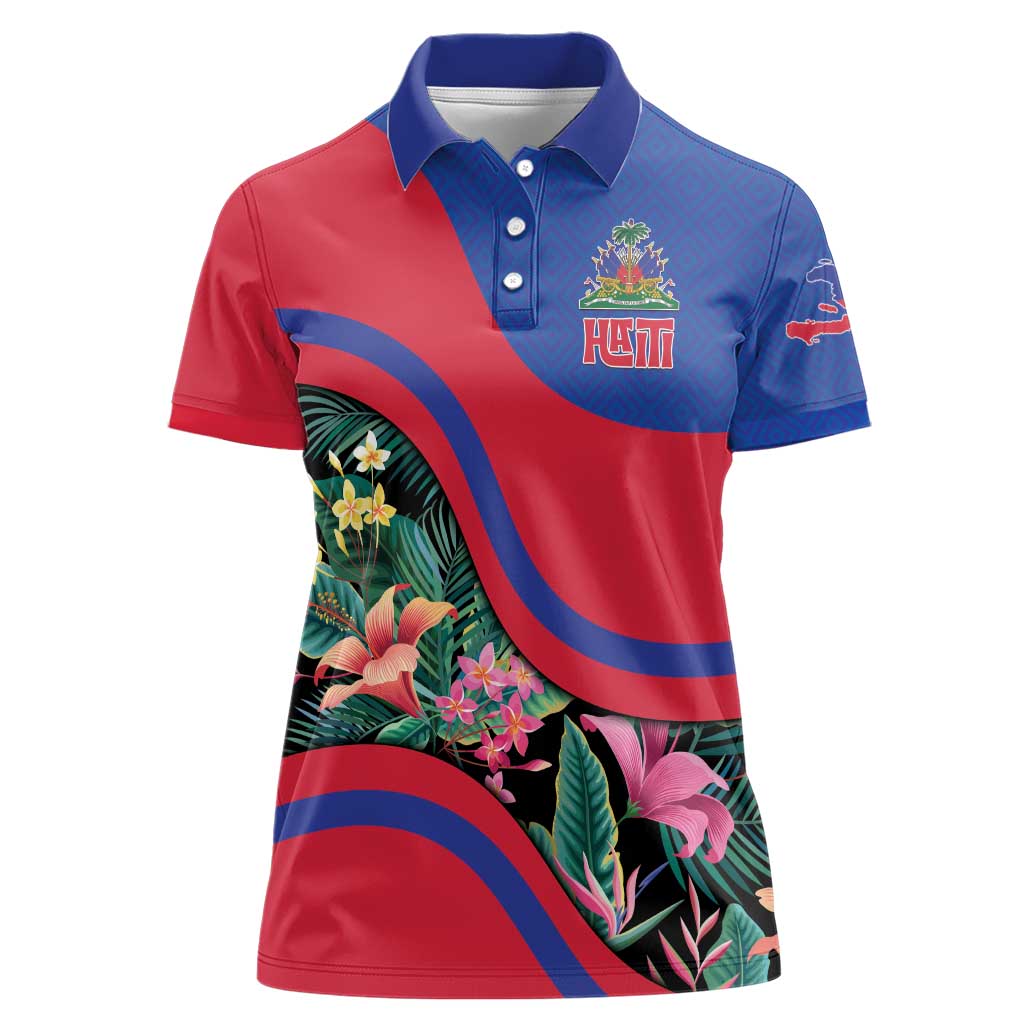 Personalized Haiti Women Polo Shirt Tropical Hibiscus Flowers DT05