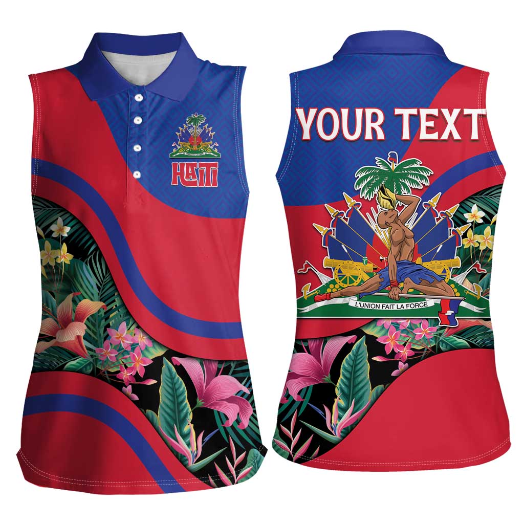 Personalized Haiti Women Sleeveless Polo Shirt Tropical Hibiscus Flowers DT05