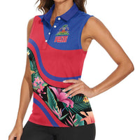 Personalized Haiti Women Sleeveless Polo Shirt Tropical Hibiscus Flowers DT05
