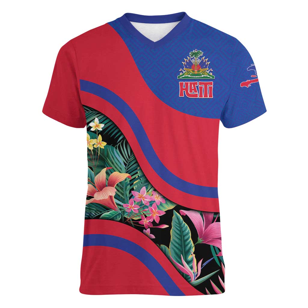 Personalized Haiti Women V-Neck T-Shirt Tropical Hibiscus Flowers DT05