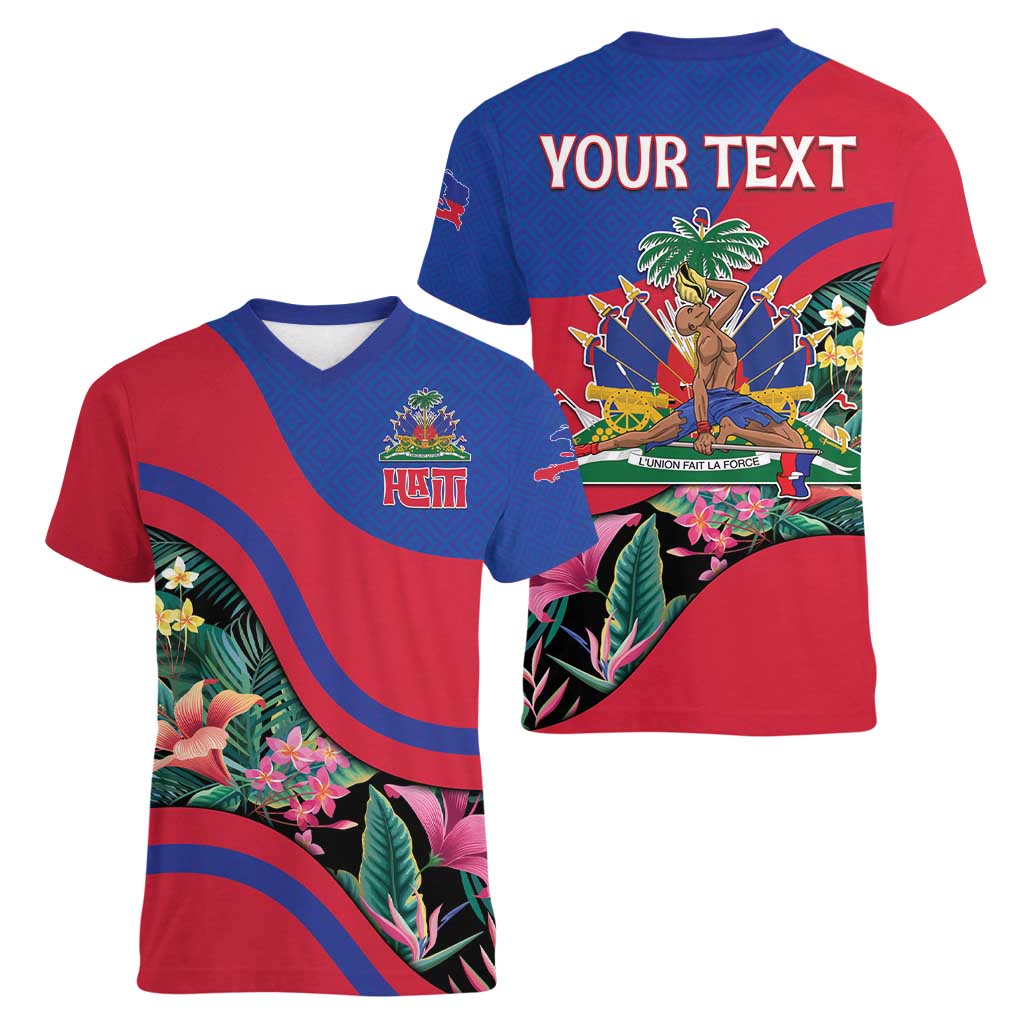 Personalized Haiti Women V-Neck T-Shirt Tropical Hibiscus Flowers DT05