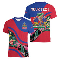 Personalized Haiti Women V-Neck T-Shirt Tropical Hibiscus Flowers DT05