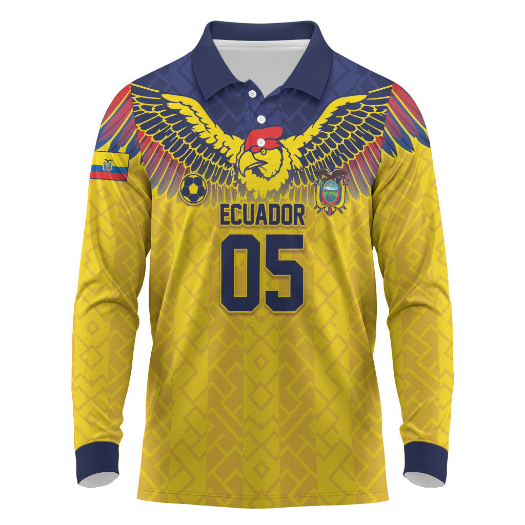 Custom Ecuador Football Long Sleeve Polo Shirt Andean Condor Unique Style