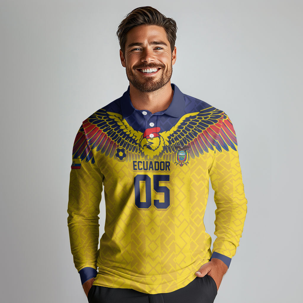 Custom Ecuador Football Long Sleeve Polo Shirt Andean Condor Unique Style
