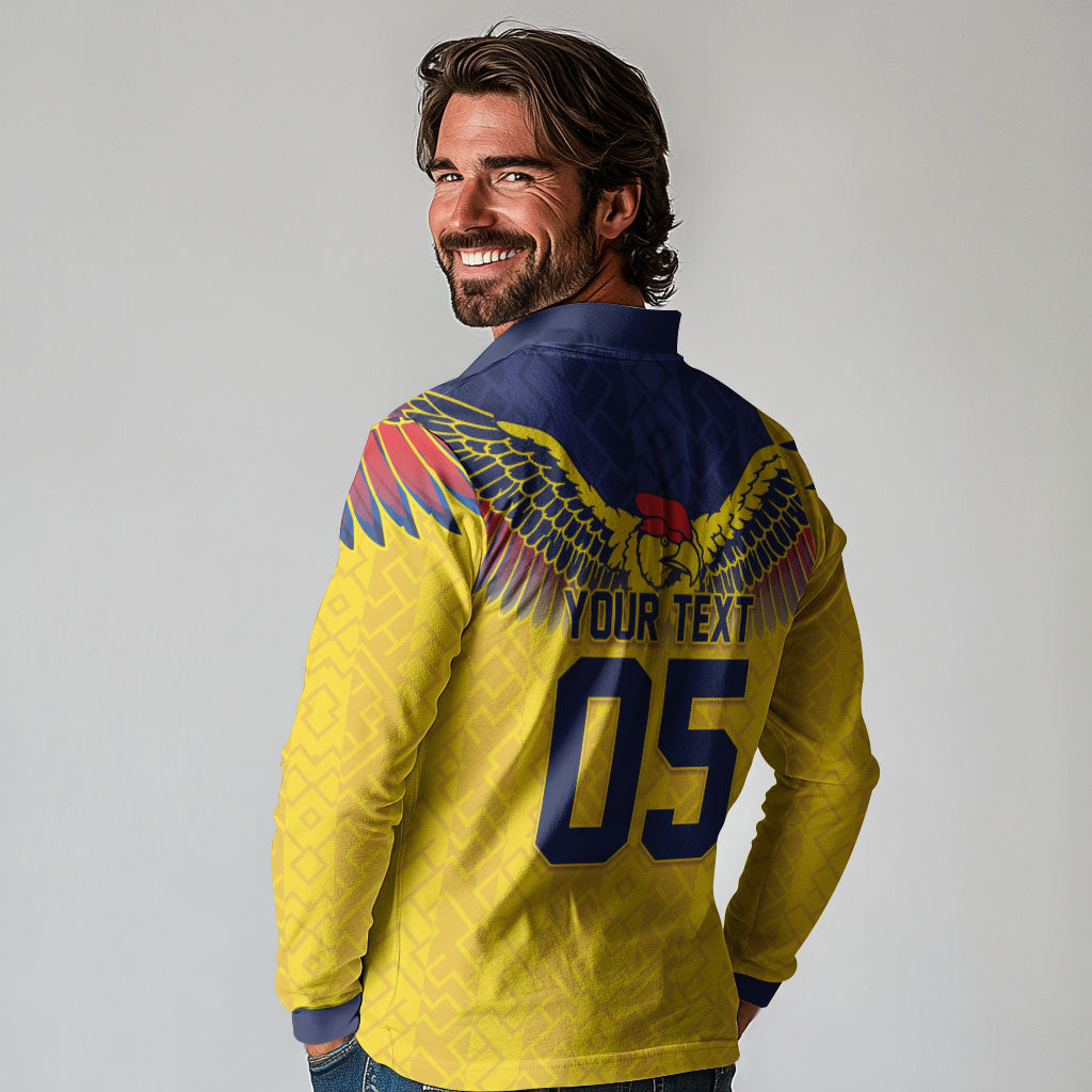 Custom Ecuador Football Long Sleeve Polo Shirt Andean Condor Unique Style