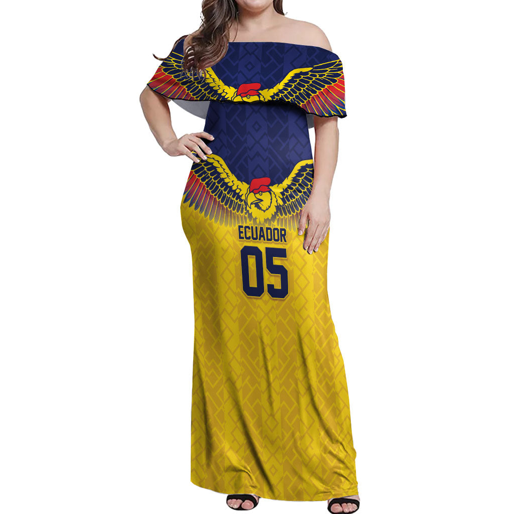 Custom Ecuador Football Off Shoulder Maxi Dress Andean Condor Unique Style