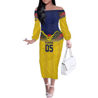 Custom Ecuador Football Off The Shoulder Long Sleeve Dress Andean Condor Unique Style