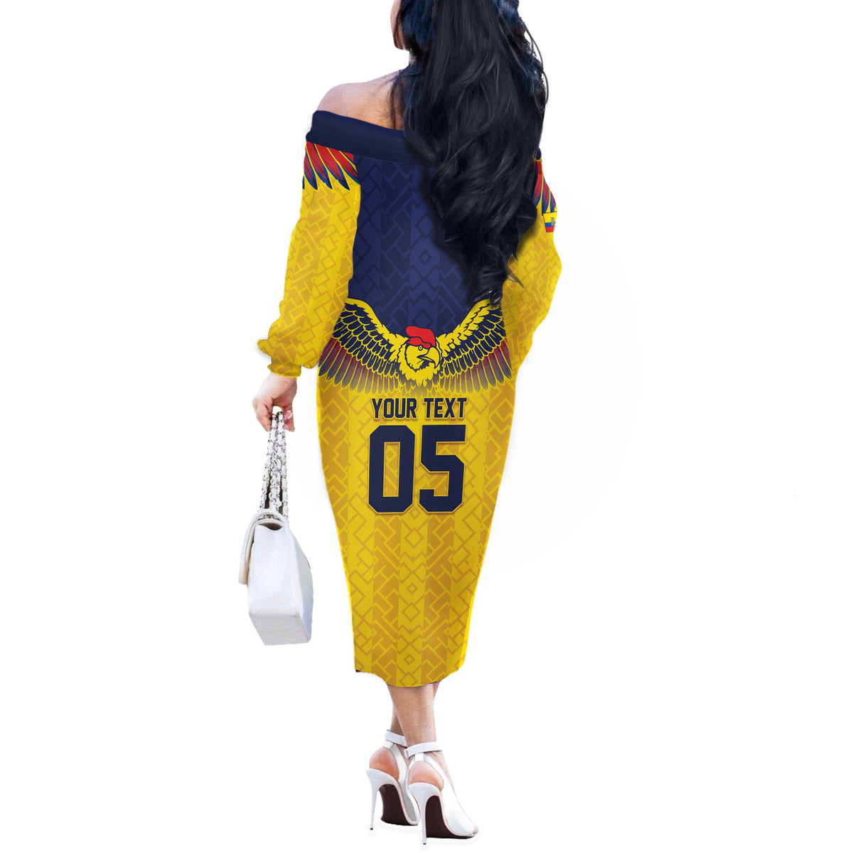 Custom Ecuador Football Off The Shoulder Long Sleeve Dress Andean Condor Unique Style