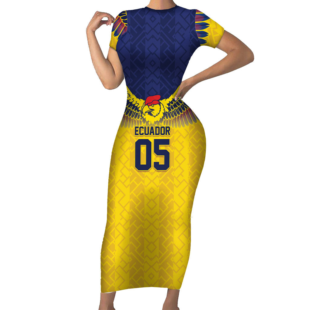 Custom Ecuador Football Short Sleeve Bodycon Dress Andean Condor Unique Style