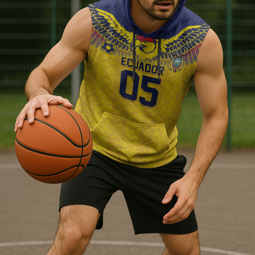 Custom Ecuador Football Sleeveless Hoodie Andean Condor Unique Style