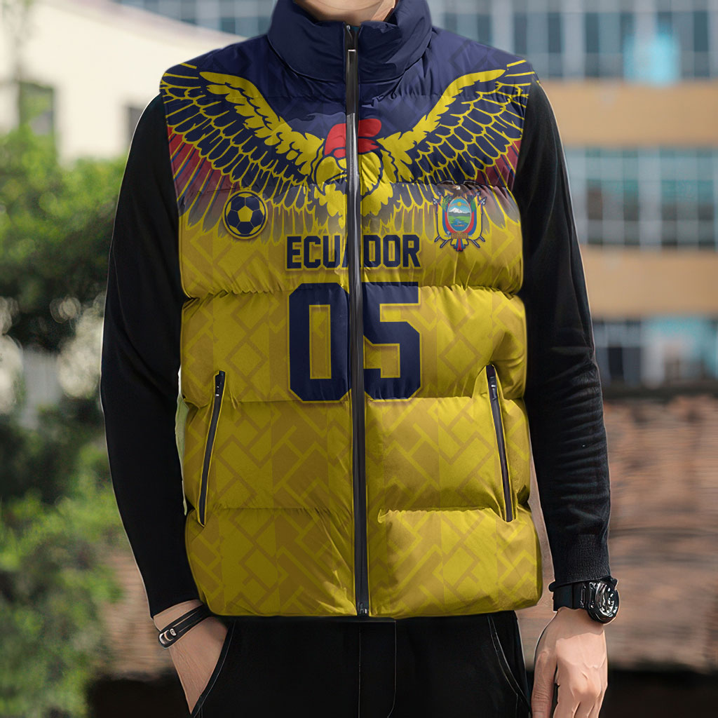 Custom Ecuador Football Sleeveless Puffer Jacket Andean Condor Unique Style