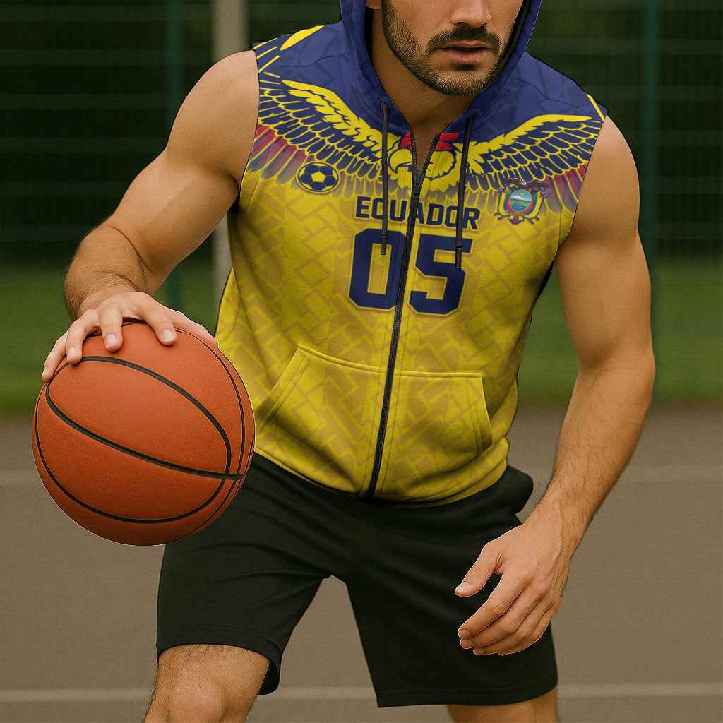 Custom Ecuador Football Sleeveless Zip Hoodie Andean Condor Unique Style