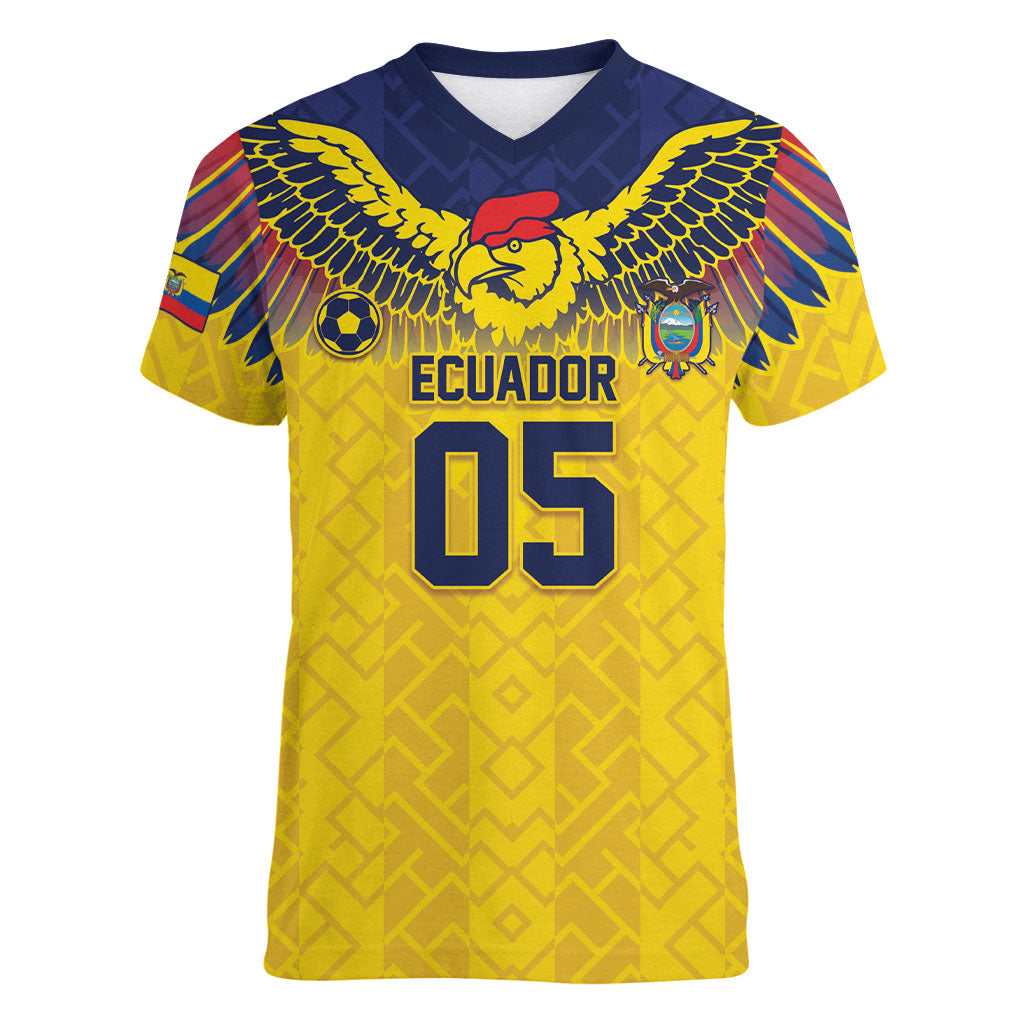 Custom Ecuador Football Women V-Neck T-Shirt Andean Condor Unique Style