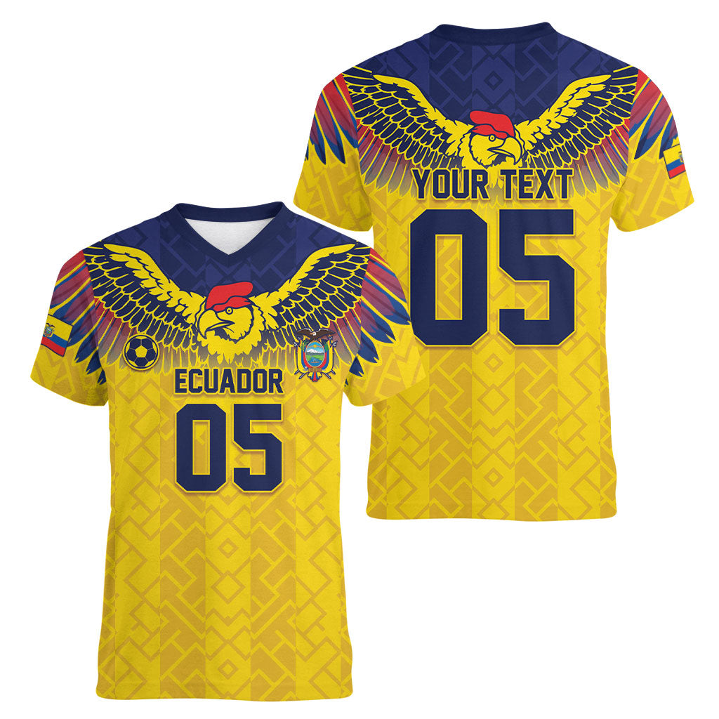 Custom Ecuador Football Women V-Neck T-Shirt Andean Condor Unique Style