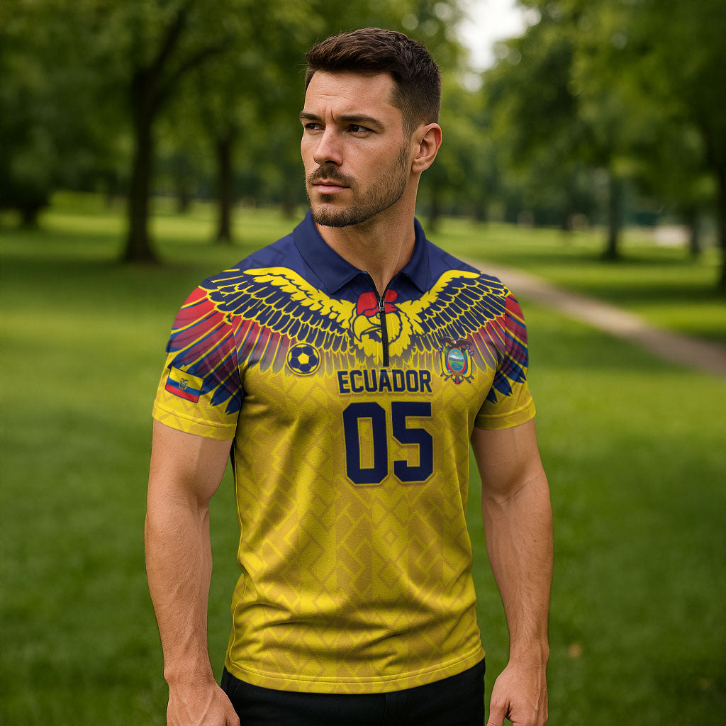Custom Ecuador Football Zipper Polo Shirt Andean Condor Unique Style