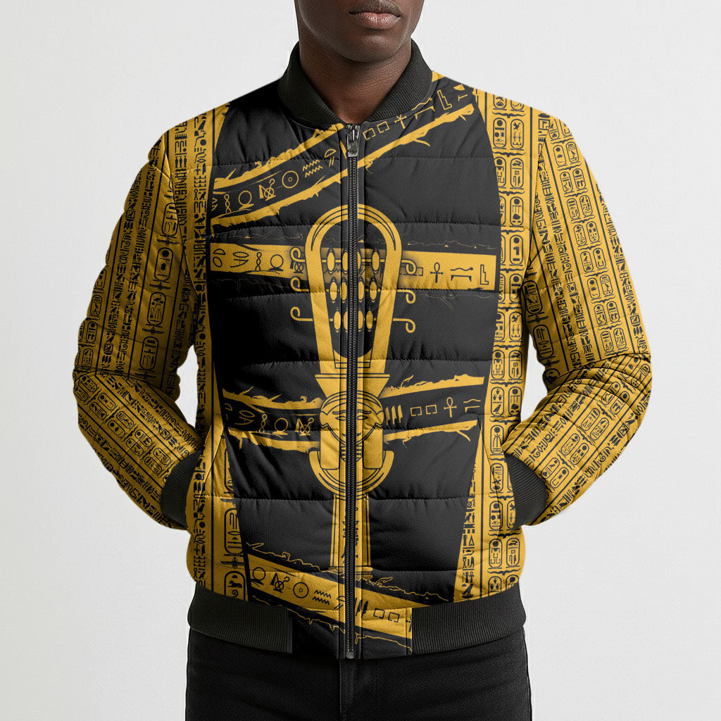 Egypt Sistrum Bomber Puffer Jacket Ancient Mythology Sacred Rattling Instrument