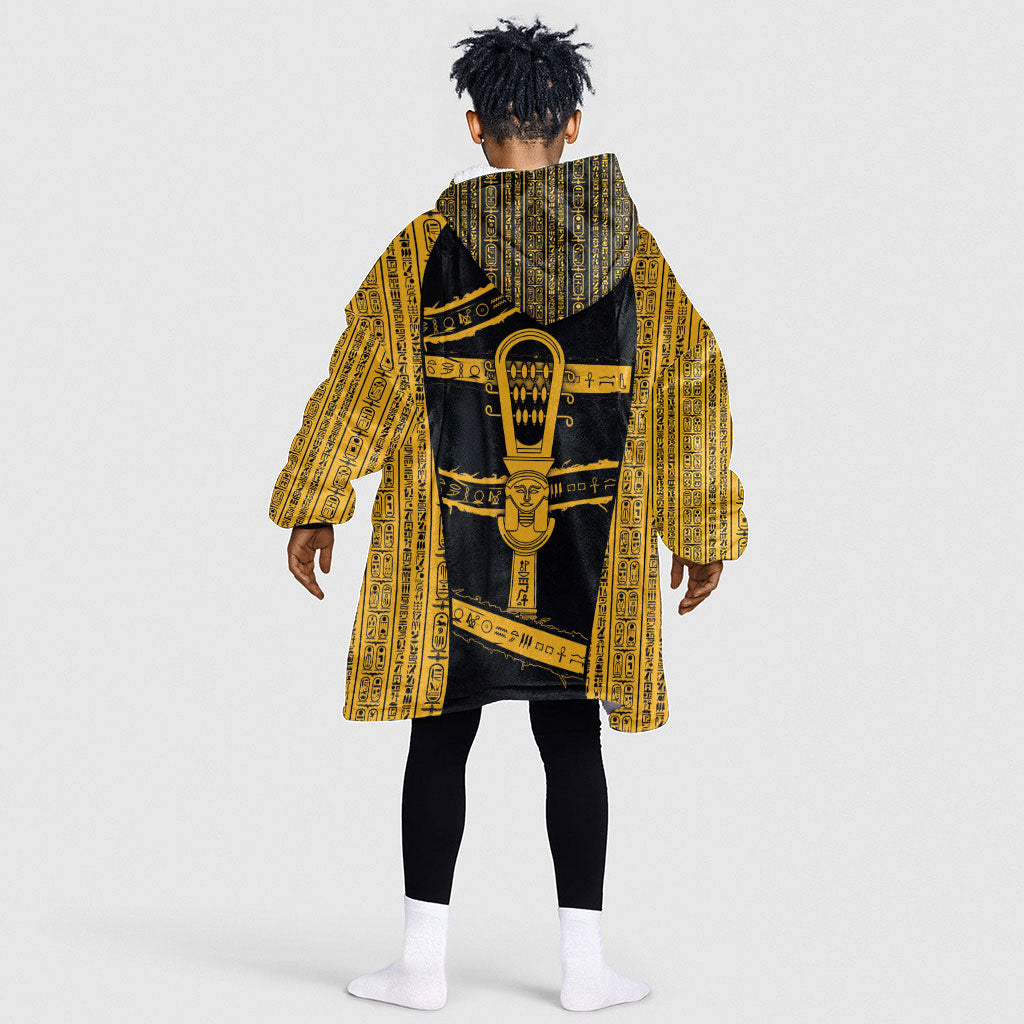 Egypt Sistrum Kid Wearable Blanket Hoodie Ancient Mythology Sacred Rattling Instrument