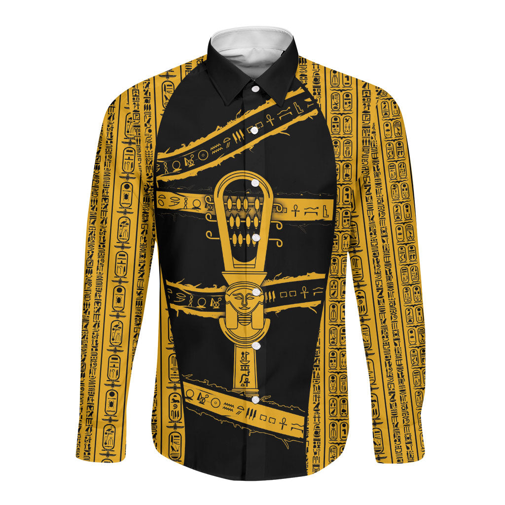 Egypt Sistrum Long Sleeve Button Shirt Ancient Mythology Sacred Rattling Instrument