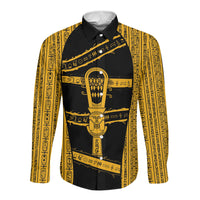 Egypt Sistrum Long Sleeve Button Shirt Ancient Mythology Sacred Rattling Instrument