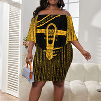 Egypt Sistrum Off Shoulder Short Dress Ancient Mythology Sacred Rattling Instrument
