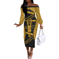 Egypt Sistrum Off The Shoulder Long Sleeve Dress Ancient Mythology Sacred Rattling Instrument