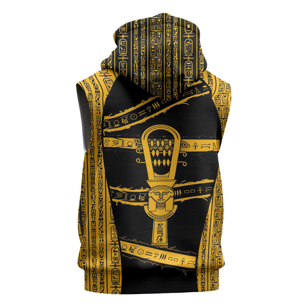 Egypt Sistrum Sleeveless Zip Hoodie Ancient Mythology Sacred Rattling Instrument