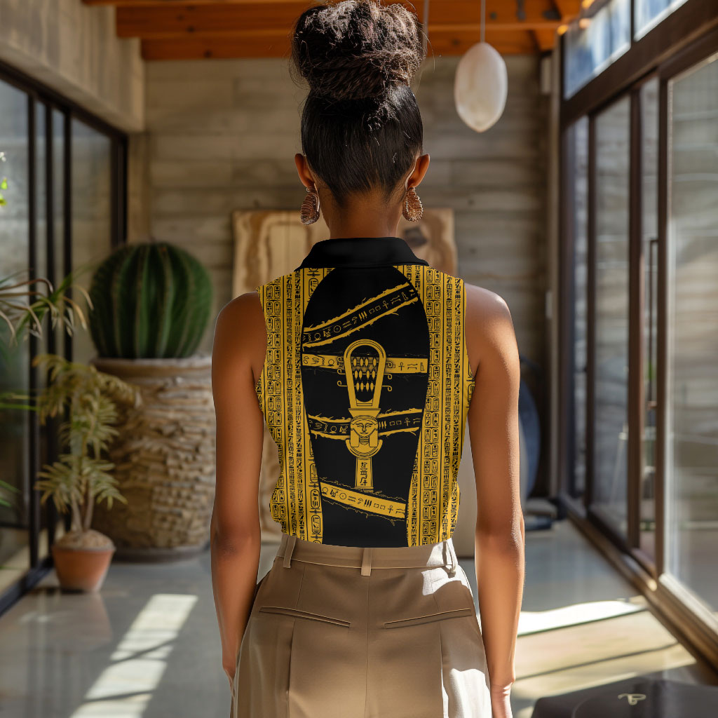 Egypt Sistrum Women Sleeveless Polo Shirt Ancient Mythology Sacred Rattling Instrument