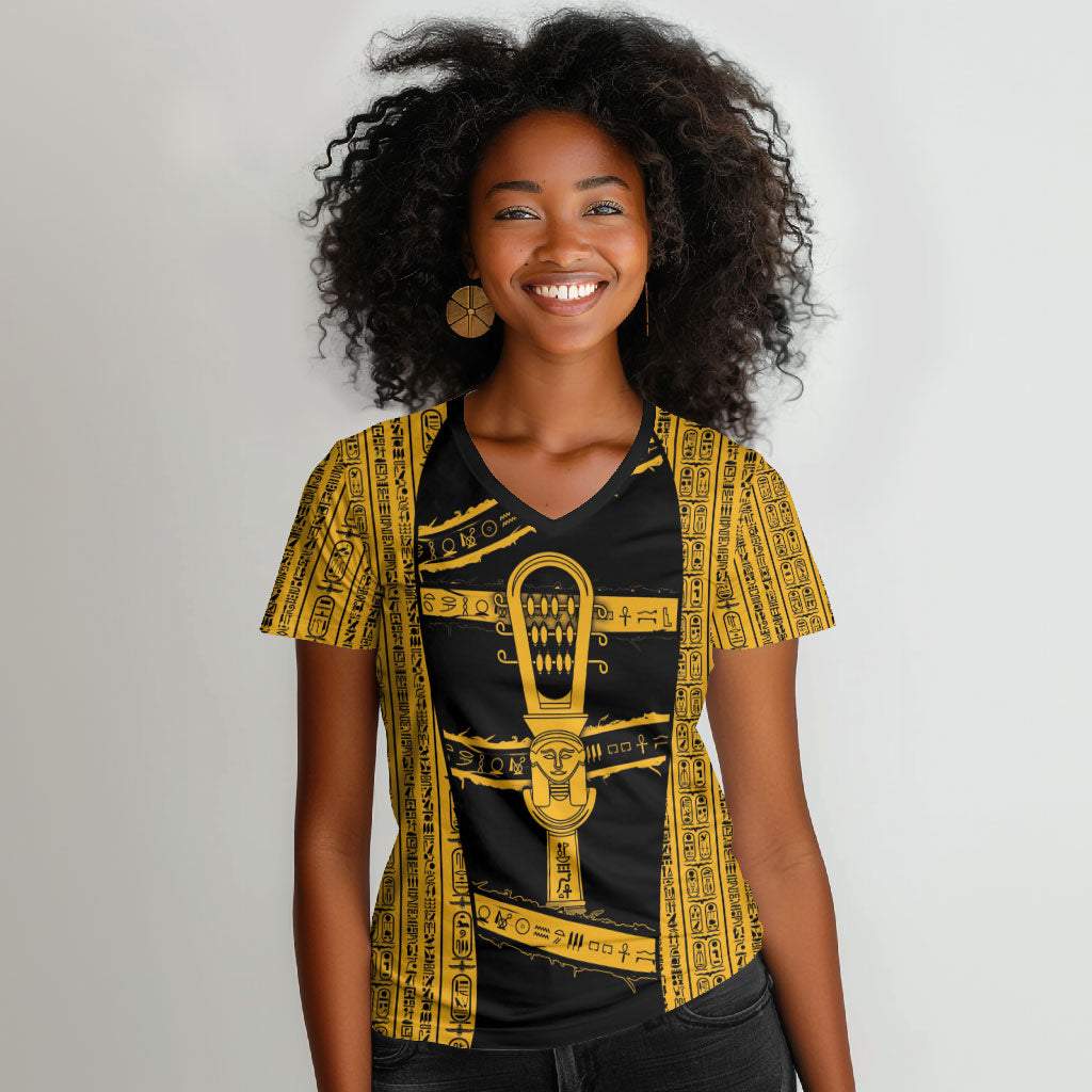 Egypt Sistrum Women V-Neck T-Shirt Ancient Mythology Sacred Rattling Instrument