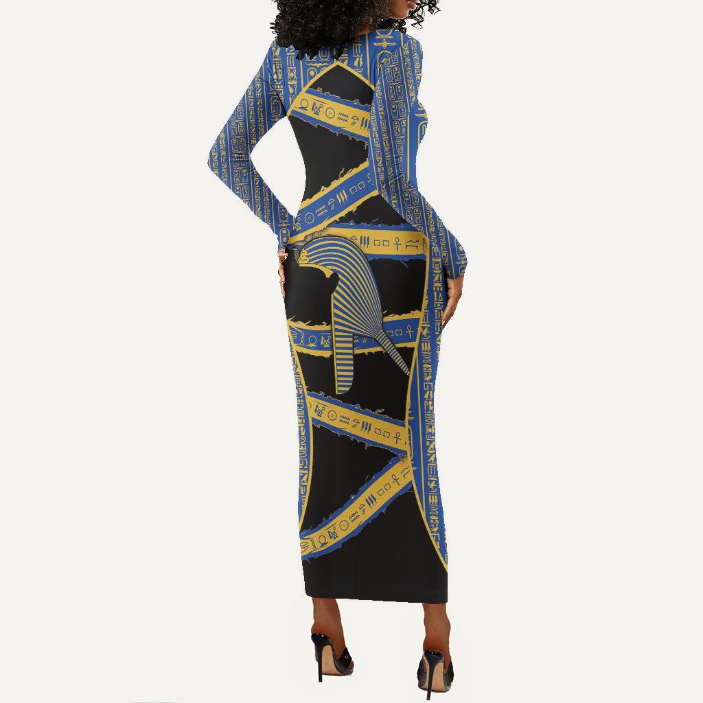 Egypt Nemyss Long Sleeve Bodycon Dress Ancient Mythology Pharaoh Royal