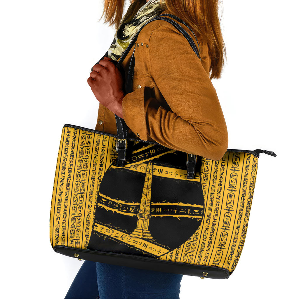 Egypt Obelisk Leather Tote Bag Ancient Mythology Sacred Sun Pillar
