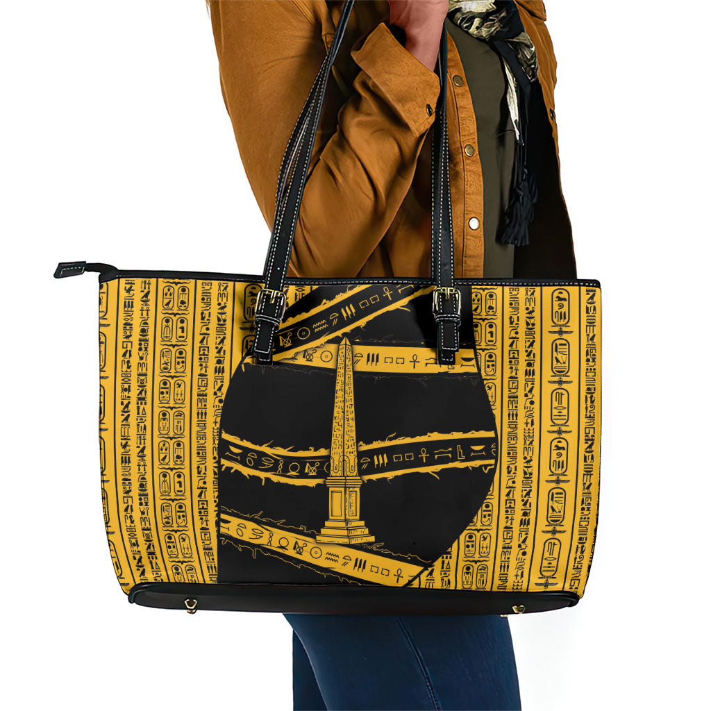Egypt Obelisk Leather Tote Bag Ancient Mythology Sacred Sun Pillar