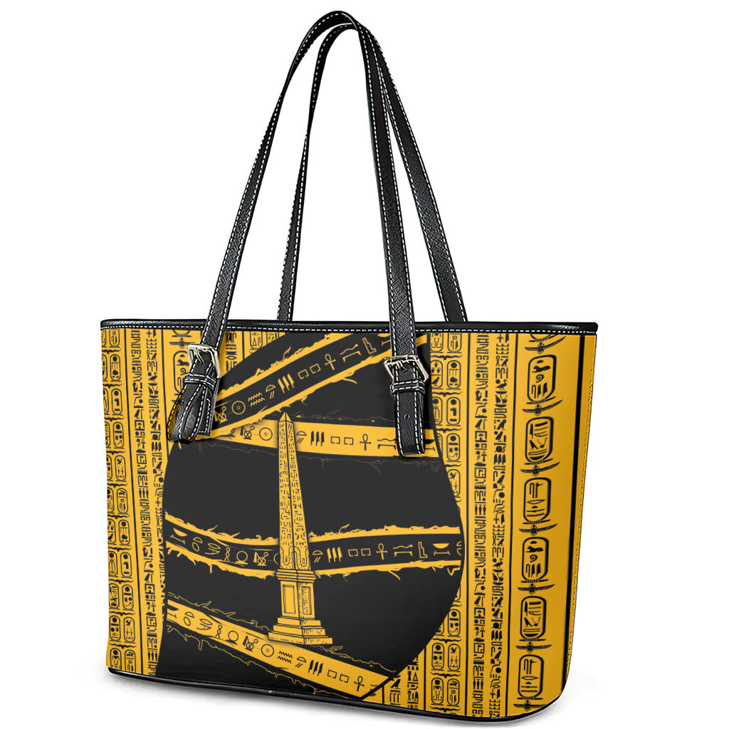Egypt Obelisk Leather Tote Bag Ancient Mythology Sacred Sun Pillar