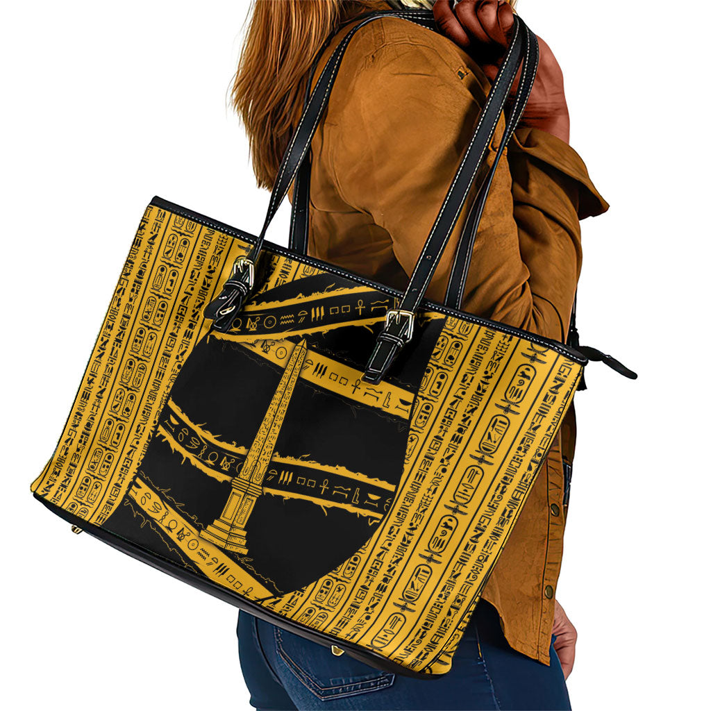 Egypt Obelisk Leather Tote Bag Ancient Mythology Sacred Sun Pillar
