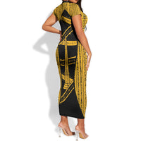 Egypt Obelisk Short Sleeve Bodycon Dress Ancient Mythology Sacred Sun Pillar