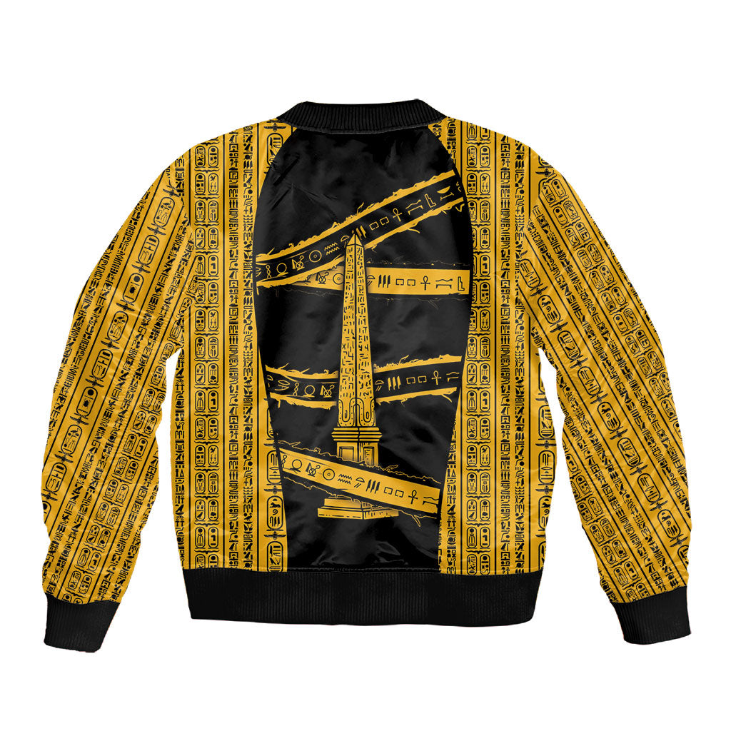 Egypt Obelisk Sleeve Zip Bomber Jacket Ancient Mythology Sacred Sun Pillar