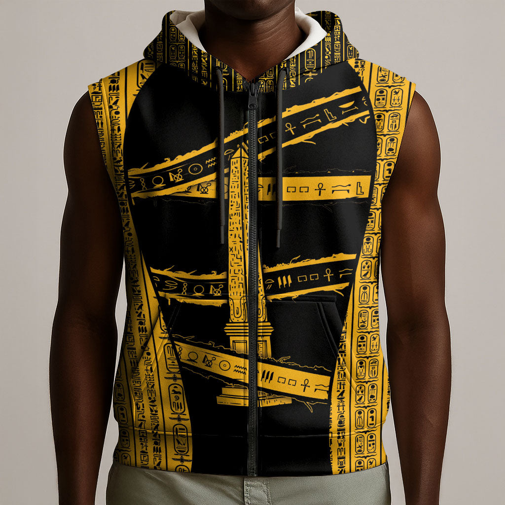 Egypt Obelisk Sleeveless Zip Hoodie Ancient Mythology Sacred Sun Pillar