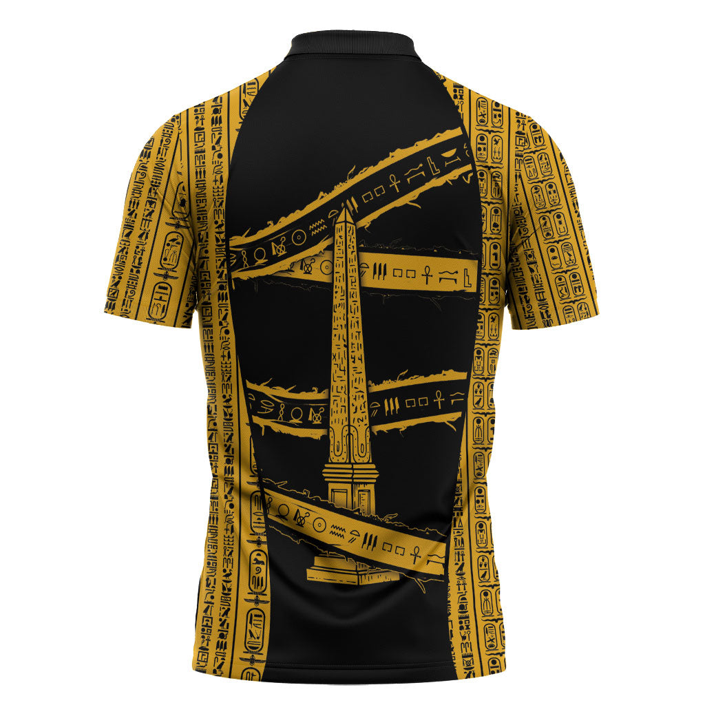 Egypt Obelisk Zipper Polo Shirt Ancient Mythology Sacred Sun Pillar